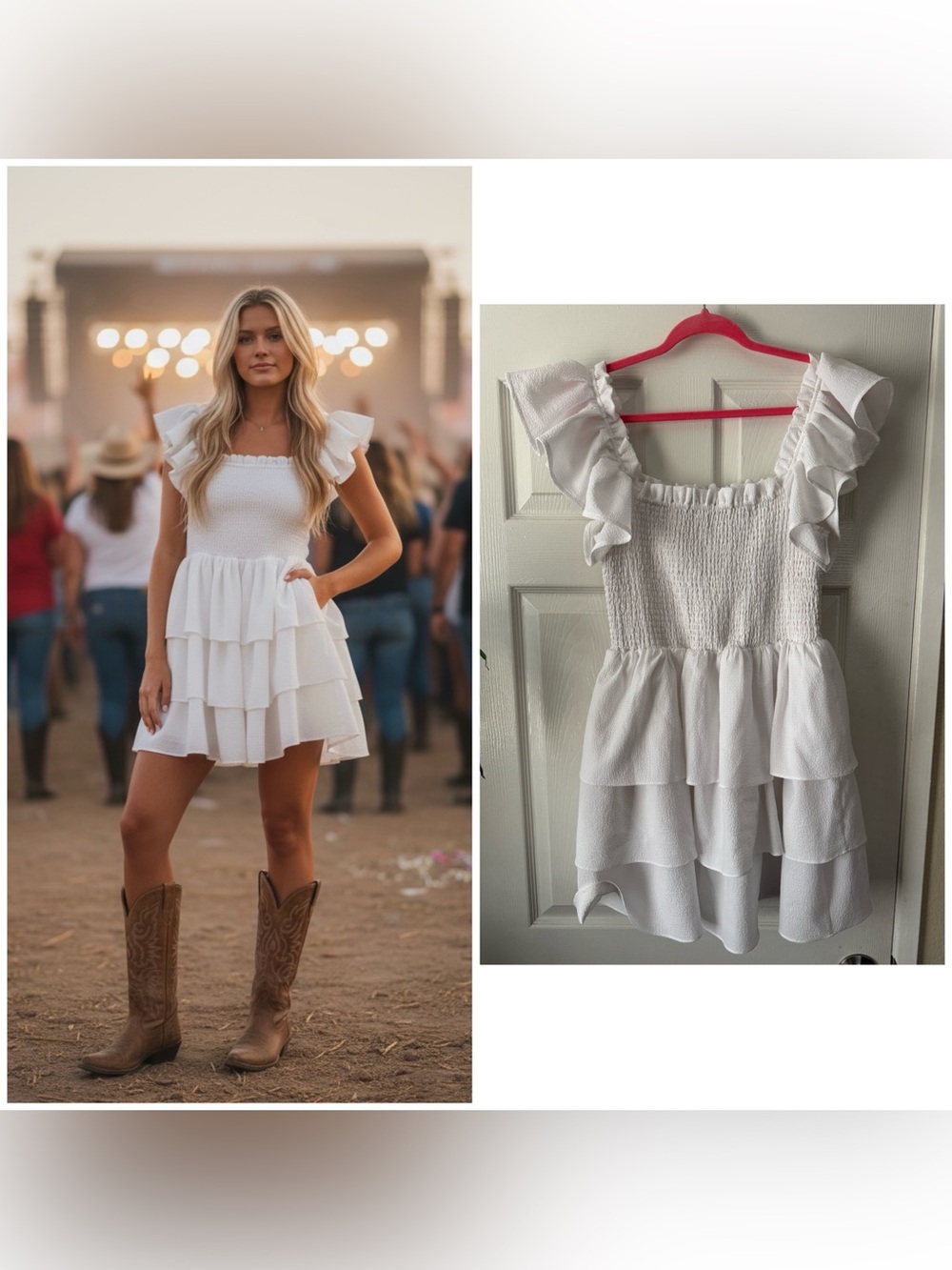 Express White Ruffle Tiered Mini Dress with Smocked Bodice, Medium